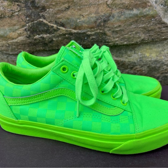 Vans Old Skool Skate Shoes Checkerboard Neon Green Lime Men's 9 Skateboarding - Picture 1 of 9